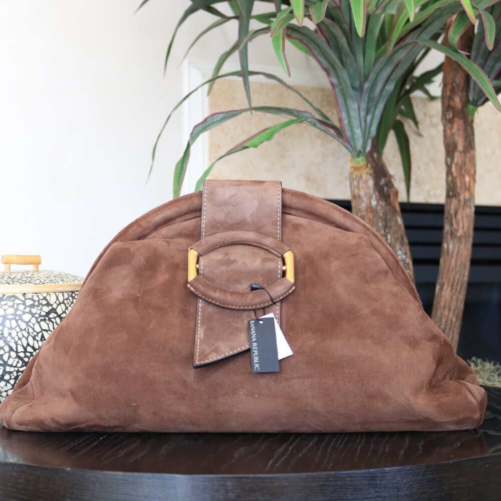 Banana Republic Brown Suede Clutch w/ Gold Hardware